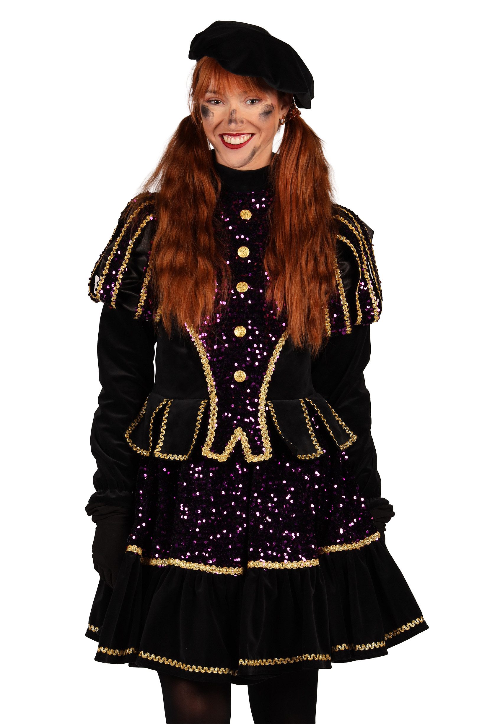 Dames Piet Kostuum Altea Zwart-Paars mt. L - Afbeelding 3