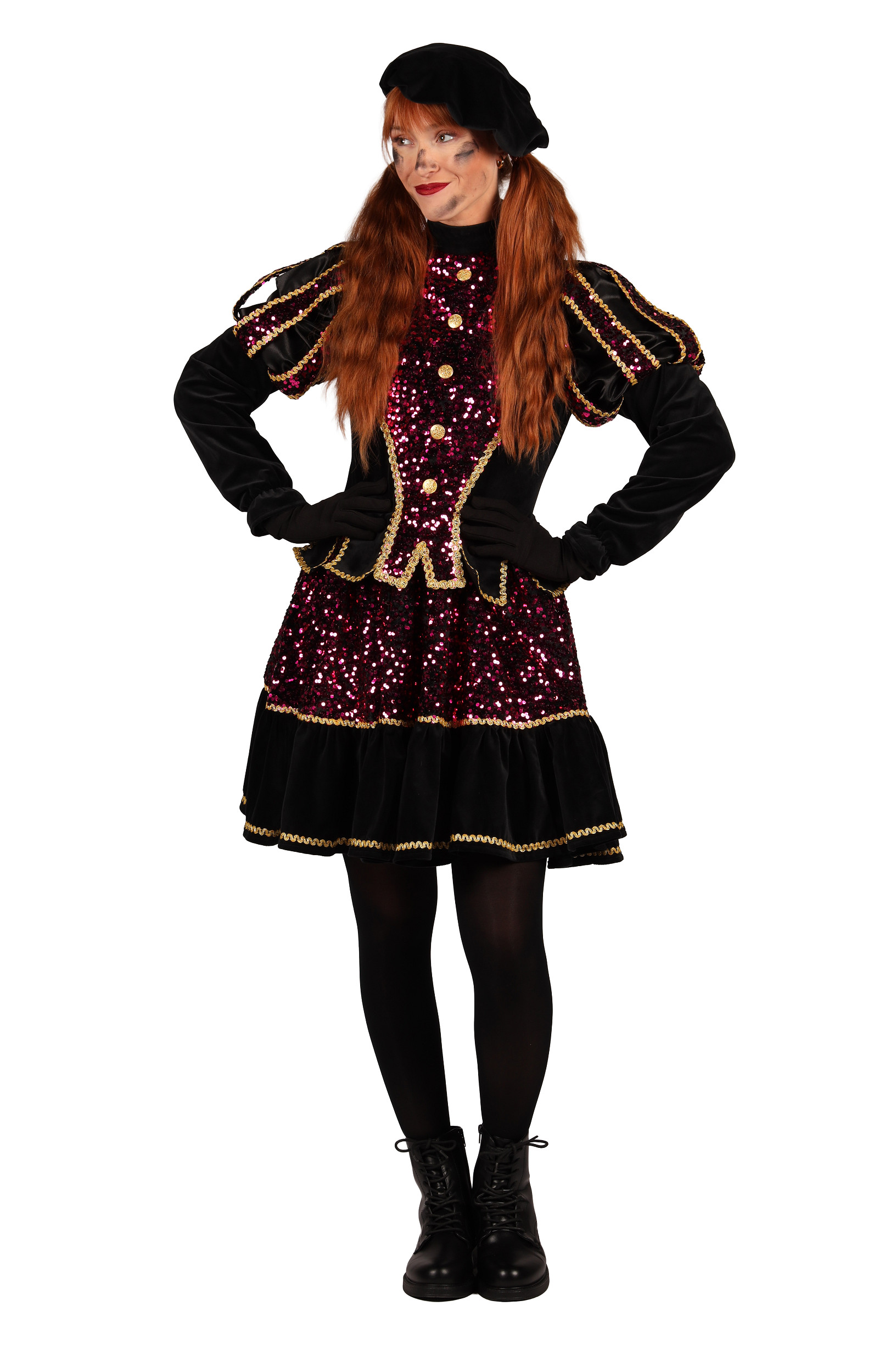 Dames Piet Kostuum Altea Zwart-Roze mt. M