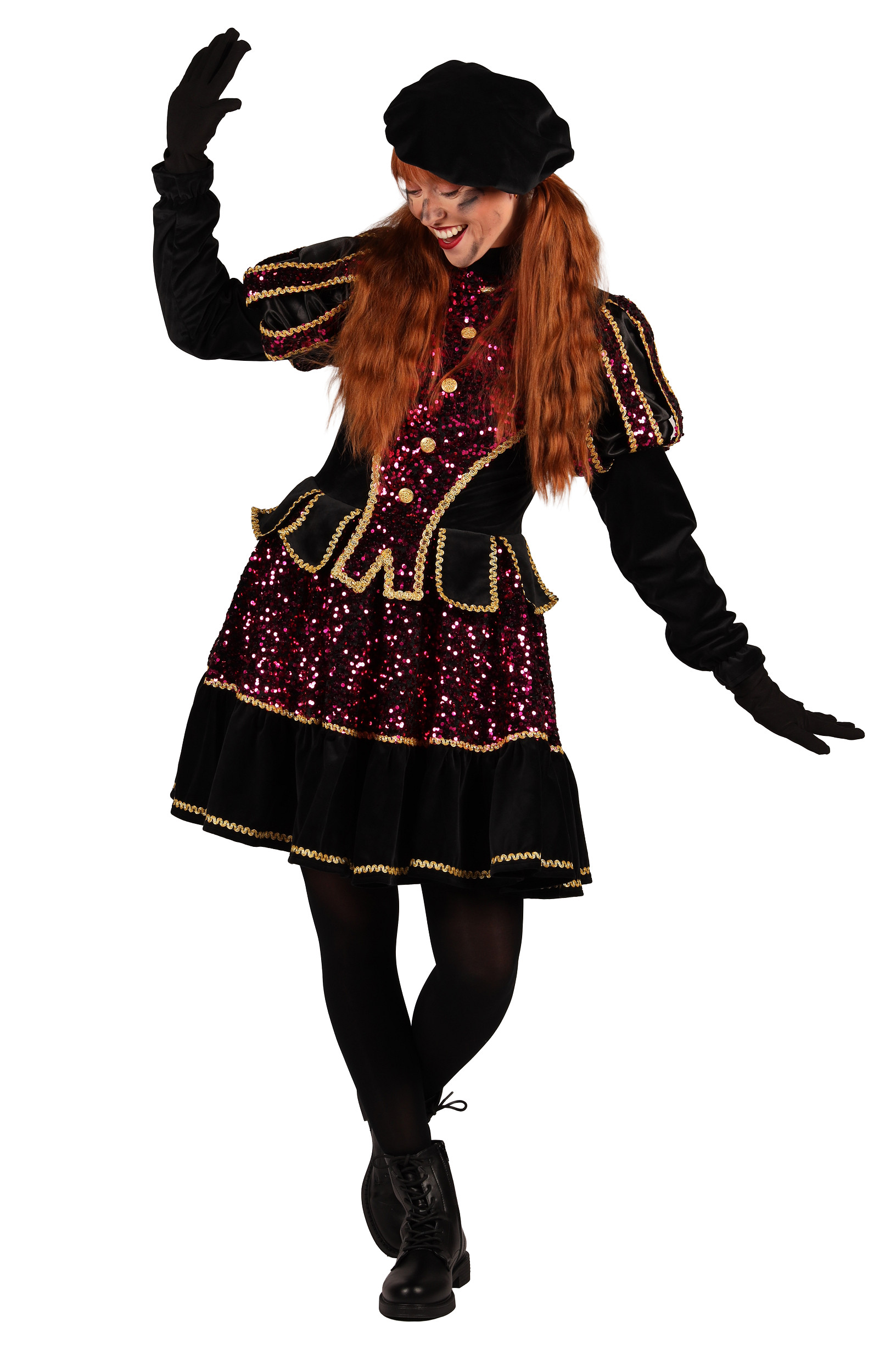 Dames Piet Kostuum Altea Zwart-Roze mt. M - Afbeelding 3