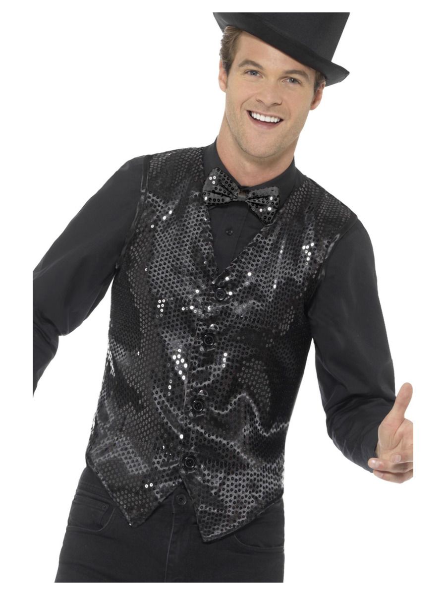 Glitter Gilet Pailetten Zwart Heren