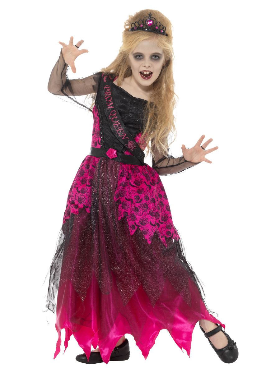 Luxe Gothic Gala Koningin Kostuum Roze/Zwart Met Jurk & Tiara