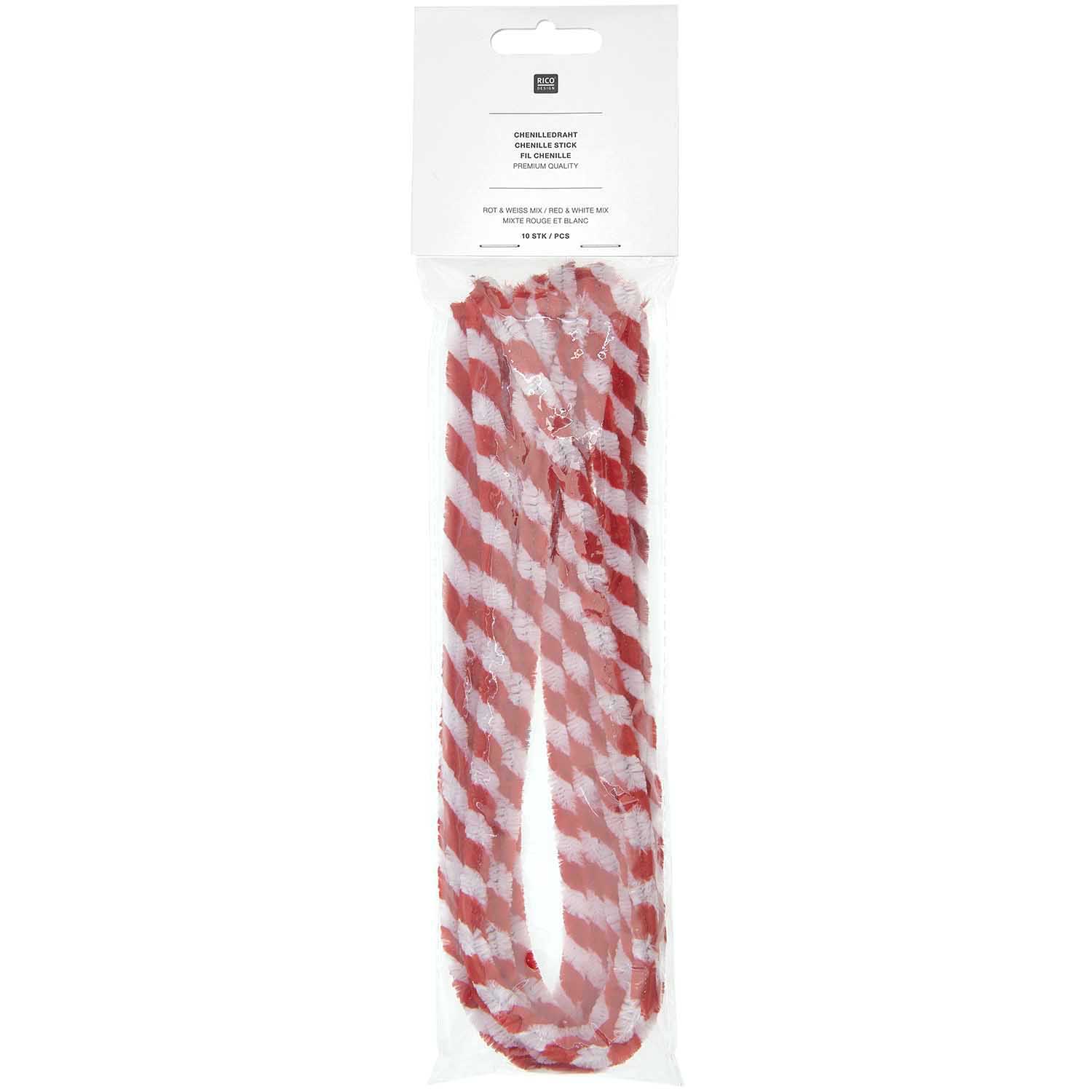 Chenilledraad Rood/Wit Gestreept 50cm 10st. deco12