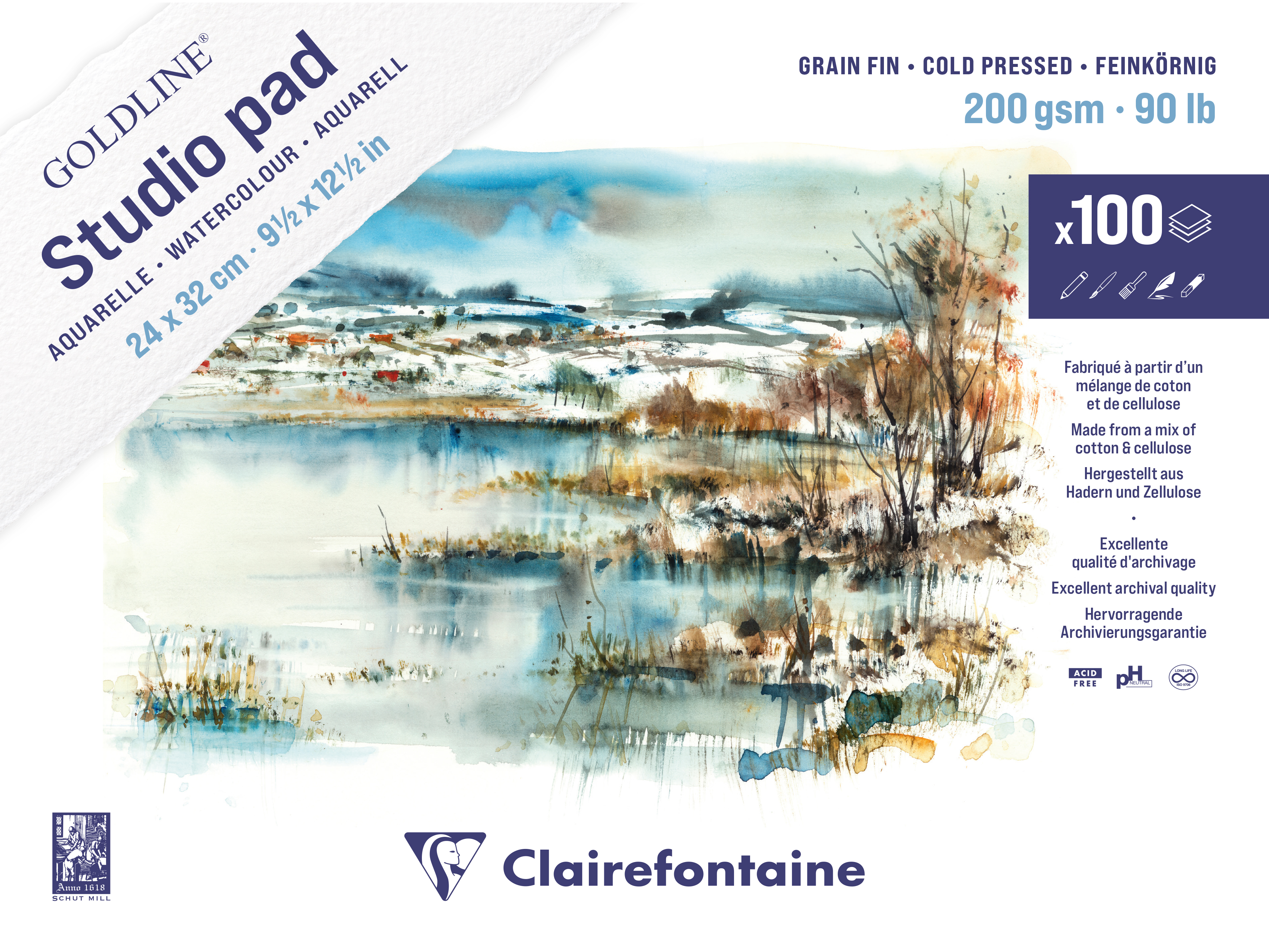 Clairefontaine Goldline Aquarelpapier 100vel 24x32cm 200gr.