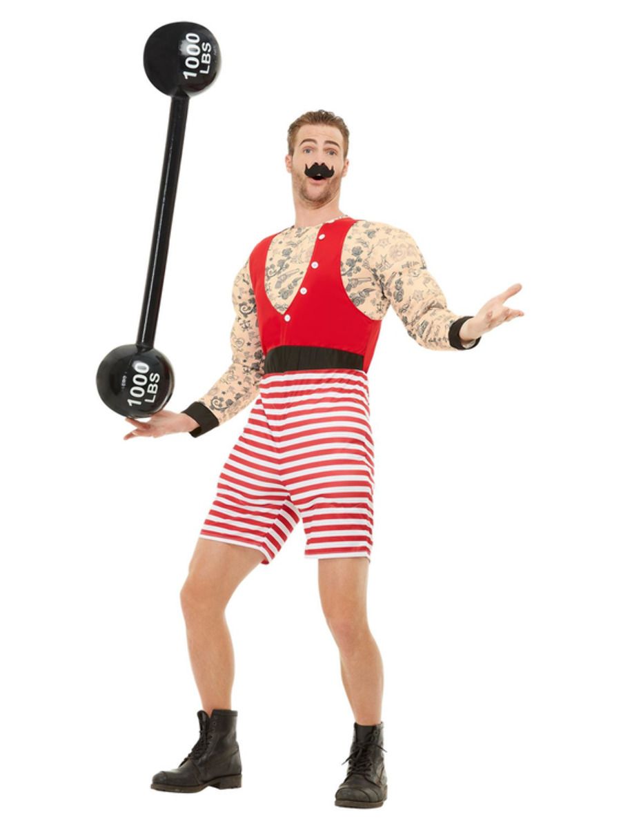 Sterke Man Circus Kostuum Rood/Wit - Afbeelding 2
