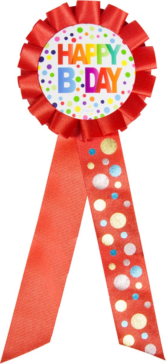 Button/Rozet Happy Bday Rainbow Dots
