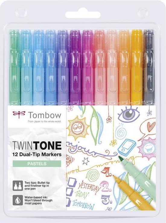 Tombow Dual-tip markers TwinTone, 12 pcs.-set pastels.