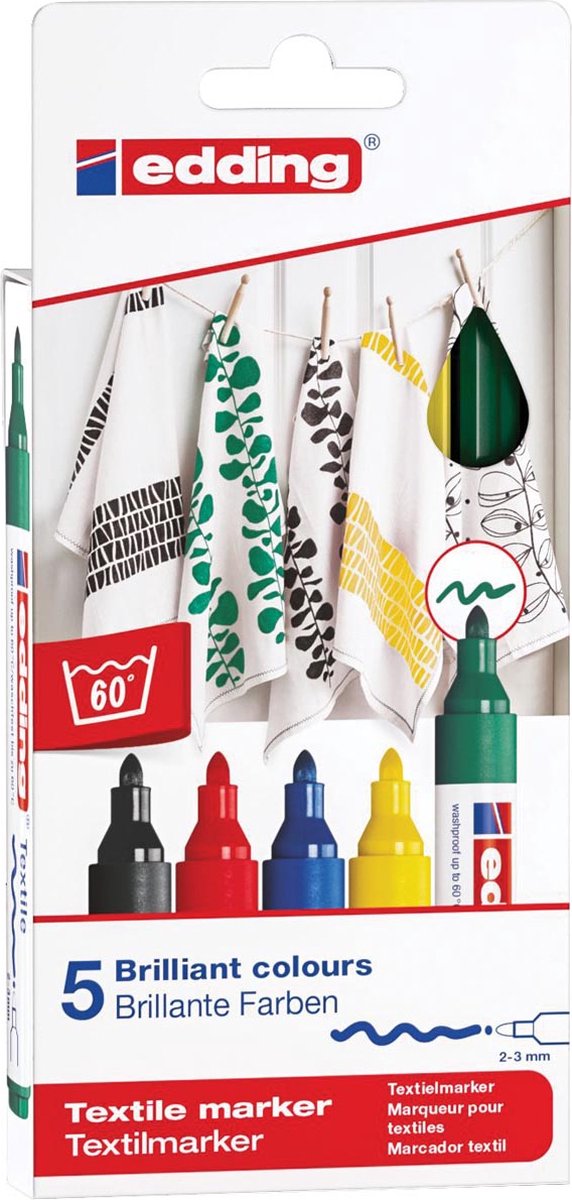 Edding 4500 Textielmarker Basis Kleuren 5st.