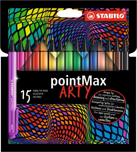 STABILO pointMax - hardtip fineliner 0,8 mm - ARTY etui met 15 kleuren