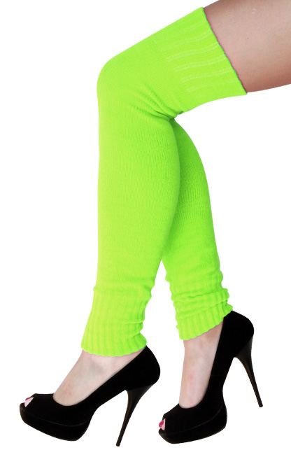 Dames knee-over beenwarmers fluor groen -