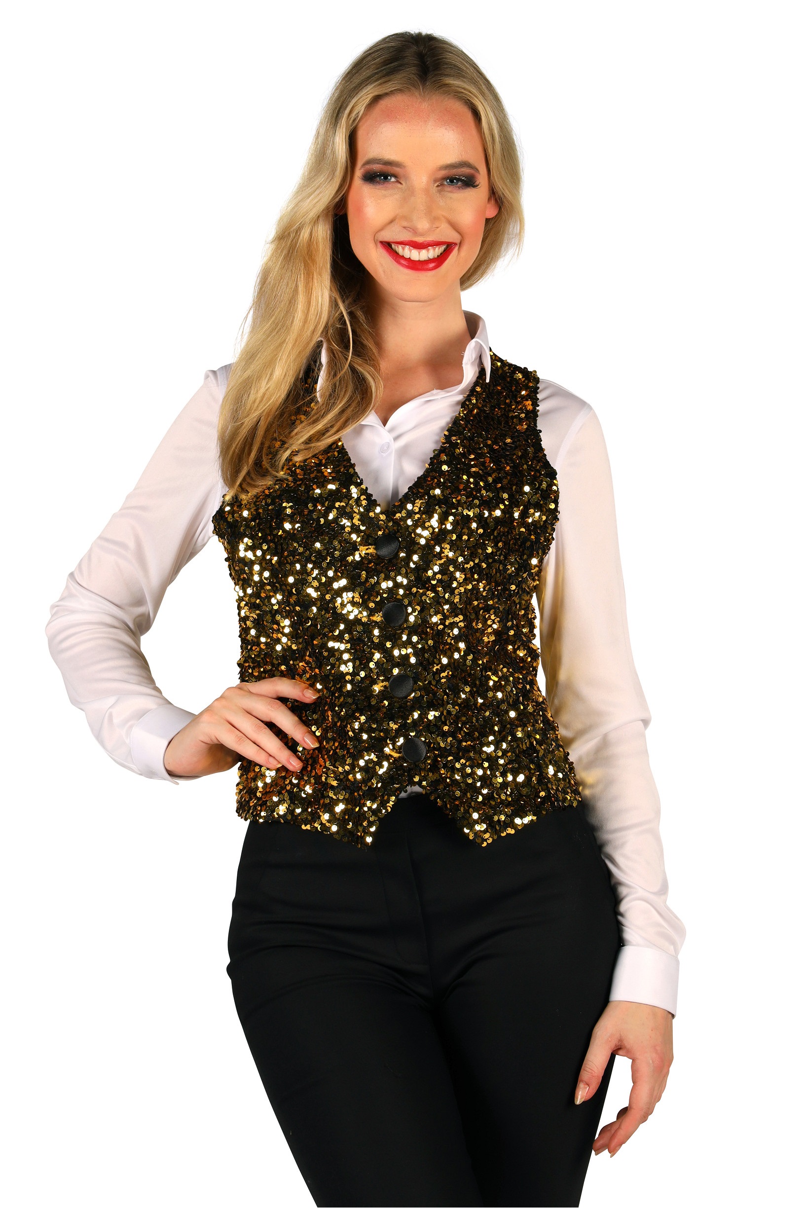 Dames Pailletten Vest/Gilet "West End" Goud/Zwart