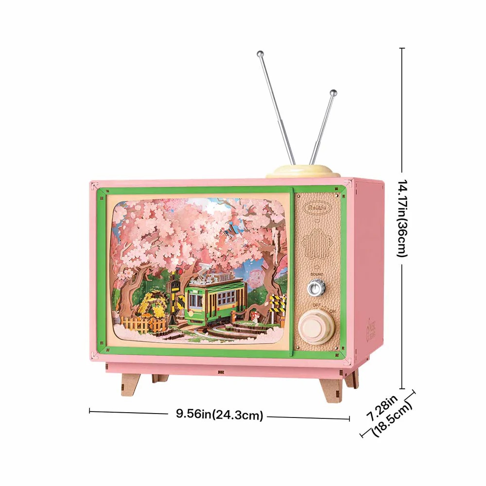 AB DIY Robotime, Music Dreamer TV Sakura Dreamy Tour, 24,3 x 18,5 x 36cm - Afbeelding 2