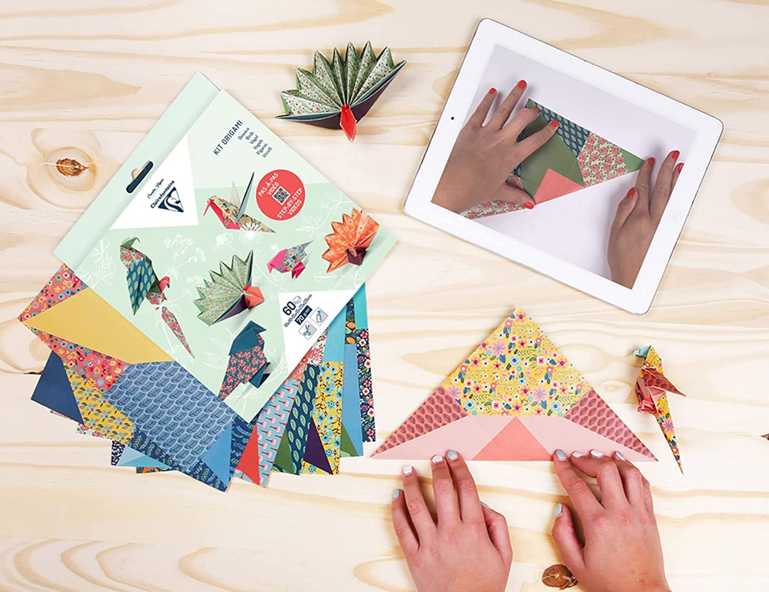 Clairefontaine Origami Vouwblaadjes Vogels 60 vellen 70gr. - Afbeelding 1