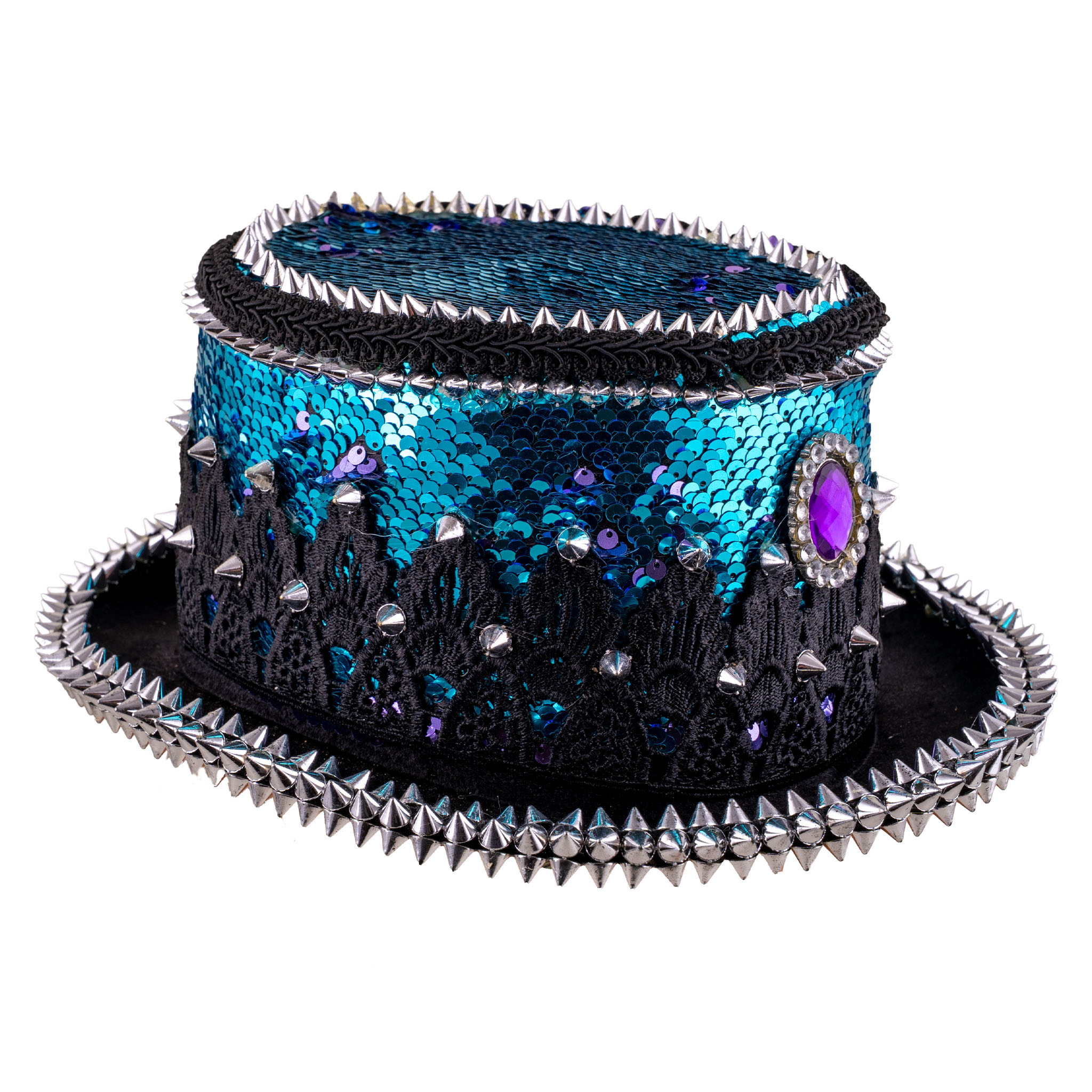 Hogehoed Met Spikes En Pailletten Blauw/Paars