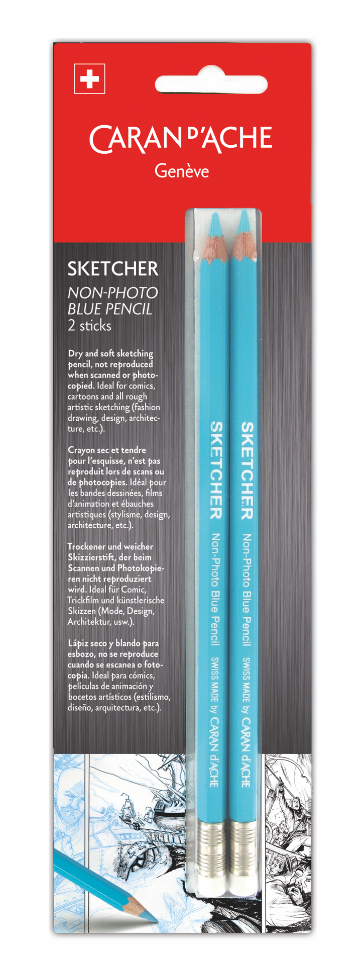 Caran d'Ache sketcher non photo blue pencil blister 2 stuks