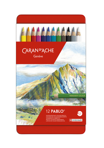 Caran d'Ache Pablo Kleurpotloden Metalen doos, 12 kleurpotloden