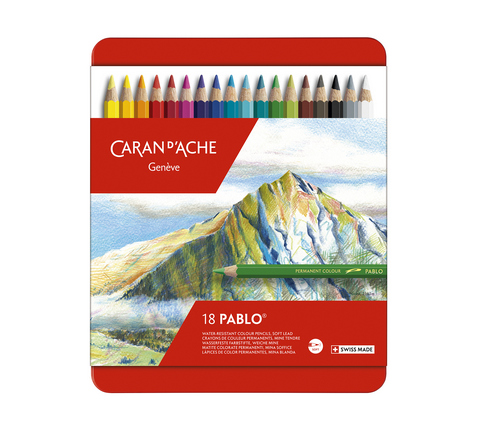 Caran d'Ache Pablo Kleurpotloden Metalen doos, 18 kleurpotloden