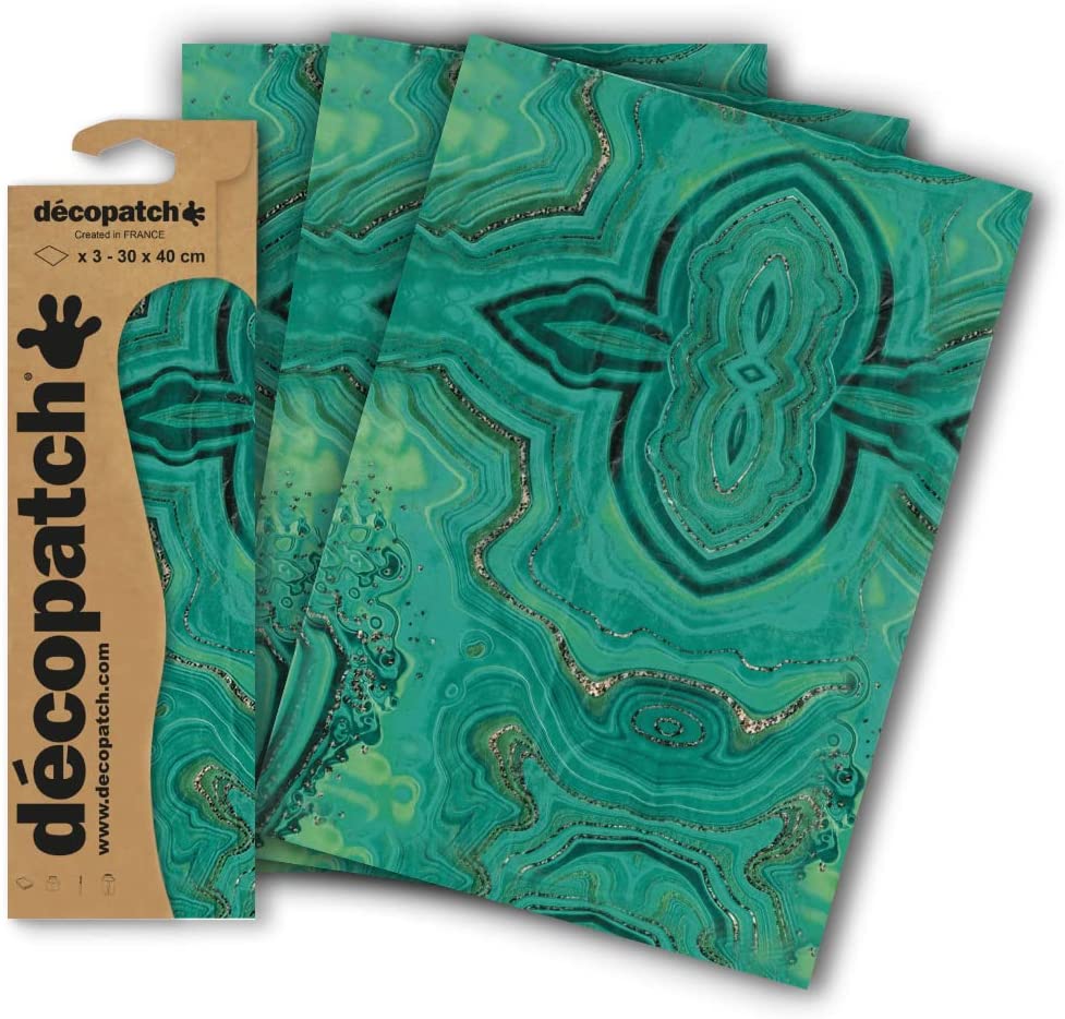 Décopatch Papier 3 Vellen Marmer Groen 30x40cm - Afbeelding 1
