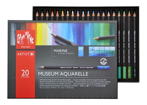 Caran d'Ache Aquarelpotloden Sortiment "Marine" met 20 Kleuren