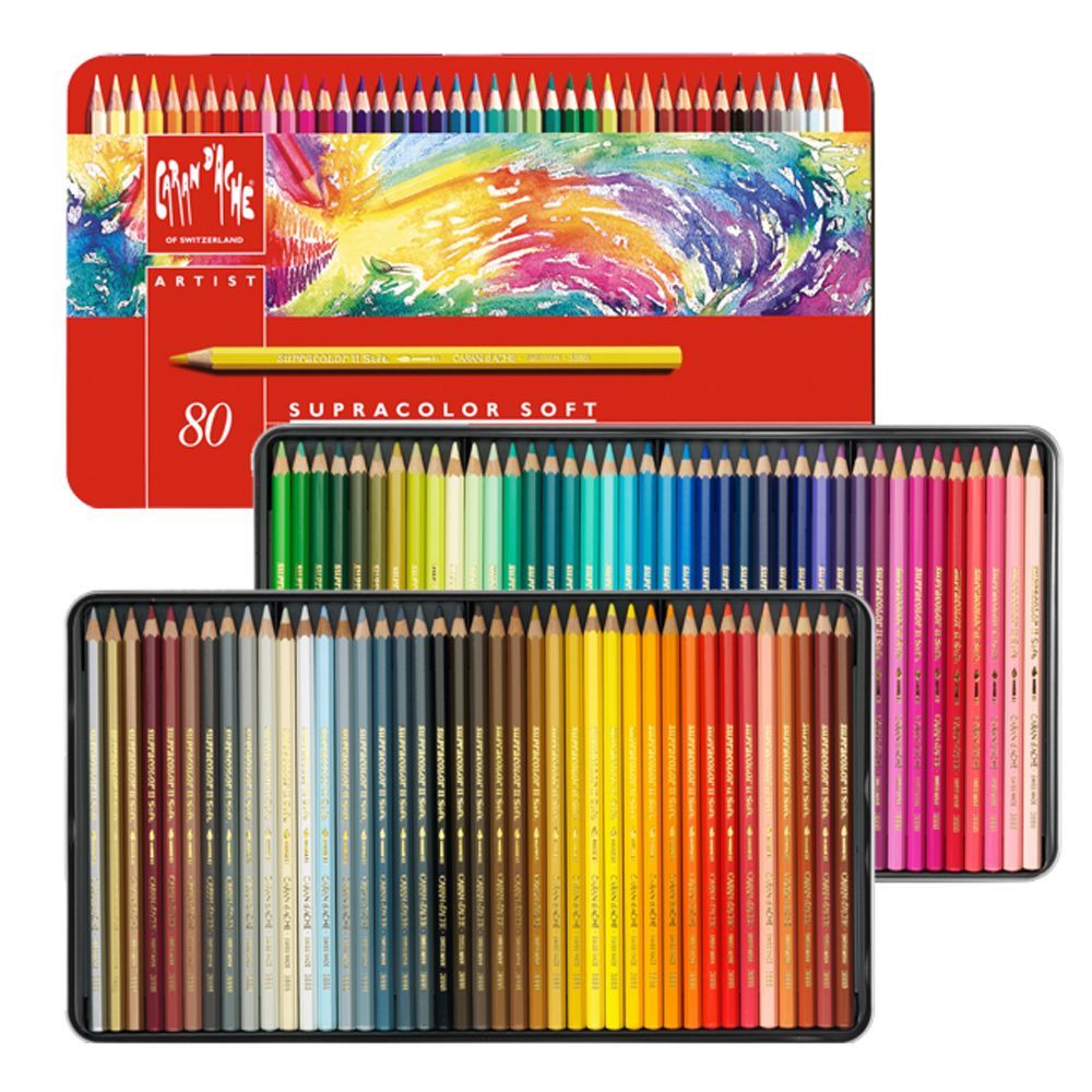 Caran d'Ache Supracolor Aquarelkleurpotloden Metalen doos, 80 kleurpotloden