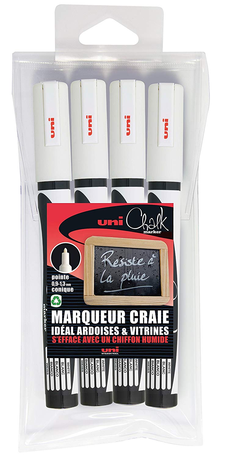 Posca Etui met 4 Krijtmarkers met conische punt fijn, Wit
