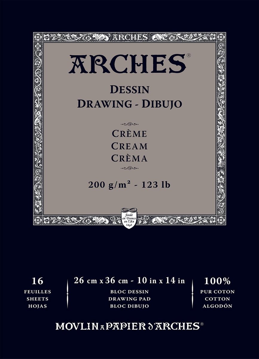 Arches® Dessin Blok 1-zijdig gelijmd Crème 16 vel 200g/m² 26x36cm