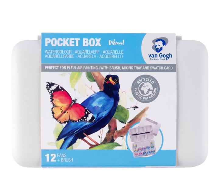 Van Gogh Aquarelverf pocket box felle tinten met 12 kleuren in halve Napjes