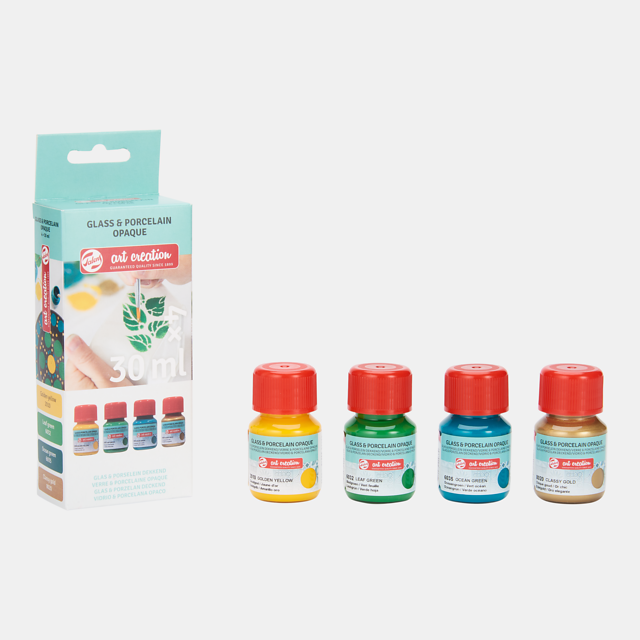Talens Art Creat.Glas & Porselein Dekkend Set 4 x 30 ml Groen Goud - Afbeelding 2