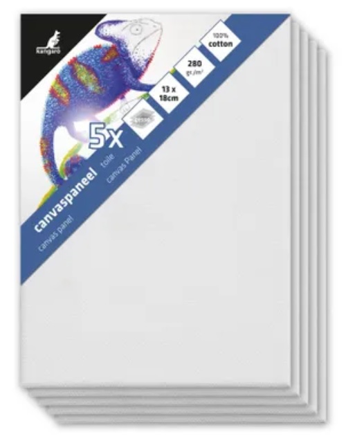 Canvaspaneel Kangaro 13x18 cm set 5 stuks 3mm board 280gr   katoen 3x primed