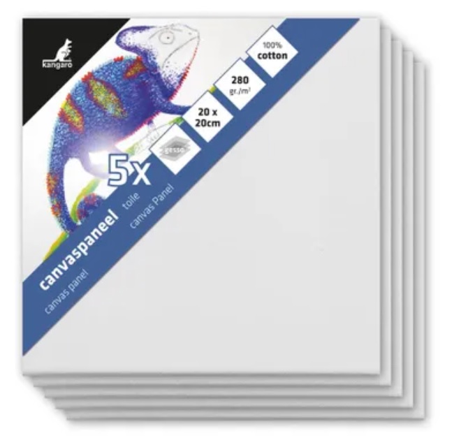 Canvaspaneel Kangaro 20x20 cm set 5 stuks 3mm board 280gr   katoen 3x primed