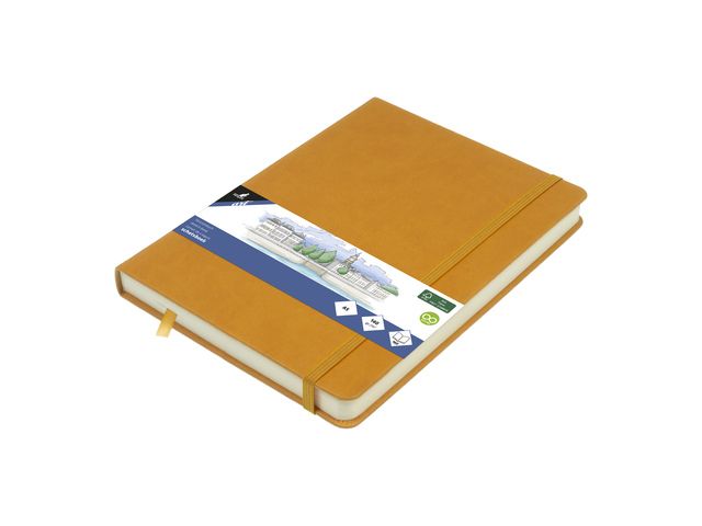 Schetsboek Kangaro A5 Okergeel 80 blad 140gr roomwit met elastiek en lint