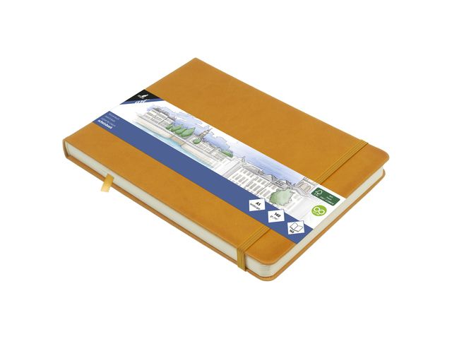 Schetsboek Kangaro A5 landscape okergeel 80 blad 140gr roomwit met elastiek en lint