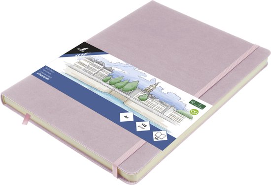 Schetsboek Kangaro A4 violet PU HC 80 blad 140gr roomwit    met elastiek en lint