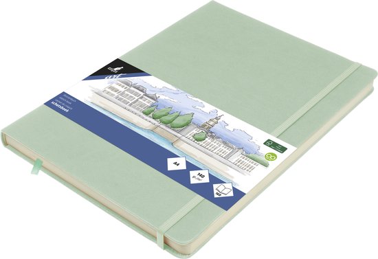 Schetsboek Kangaro A4 mint PU HC 80 blad 140gr roomwit met  elastiek en lint