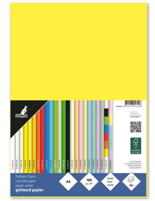 Papier Kangaro A4 160grs kanarie geel pak 50 vel