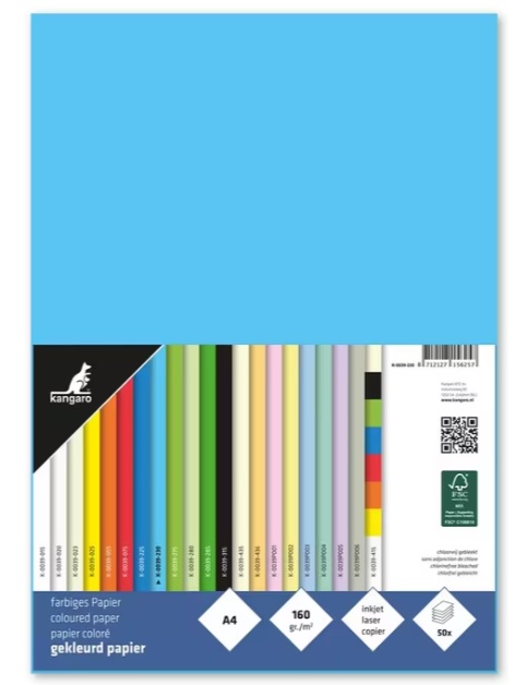 Papier Kangaro A4 160grs azuurblauw pak 50 vel