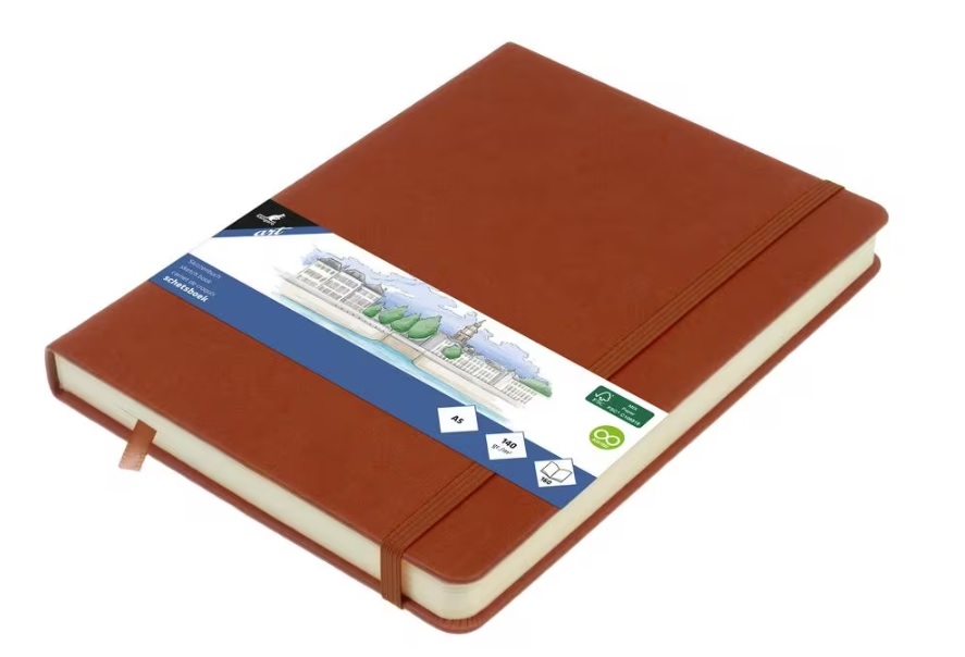 Schetsboek Kangaro A5 Cognac 80 blad 140gr roomwit met elastiek en lint