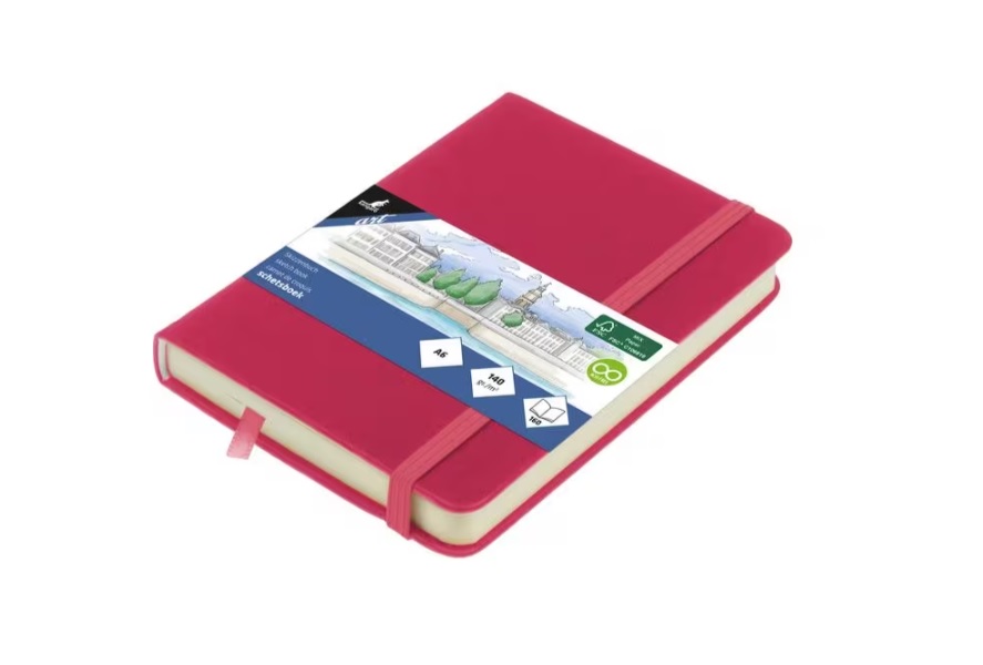 Schetsboek Kangaro A6 ruby PU HC 80 vel 140gr roomwit met   elastiek en lint