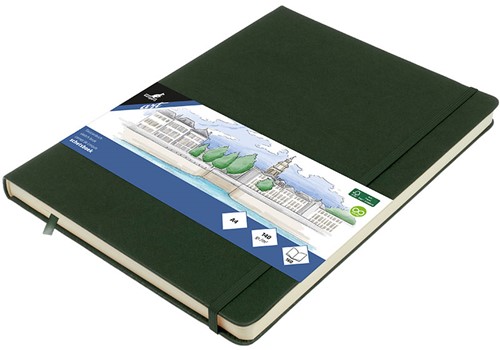 Schetsboek Kangaro A4 forest green PU HC 80 vel 140gr       roomwit met elastiek en lint