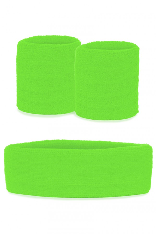 Zweetbandjes set neon groen 3-dlg