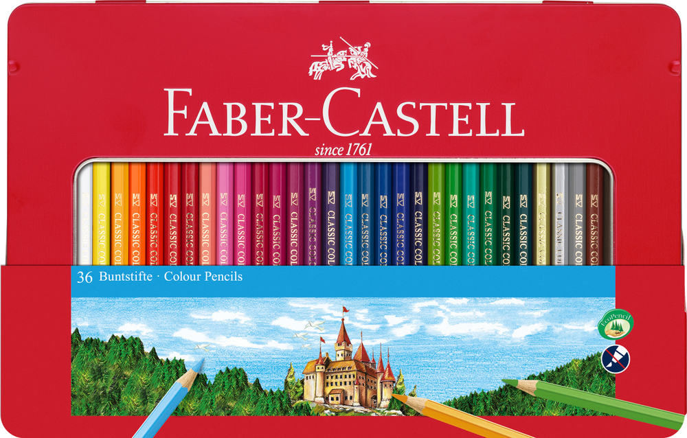 Kleurpotloden Faber-Castell Castle zeskantig metalen etui met 36 stuks