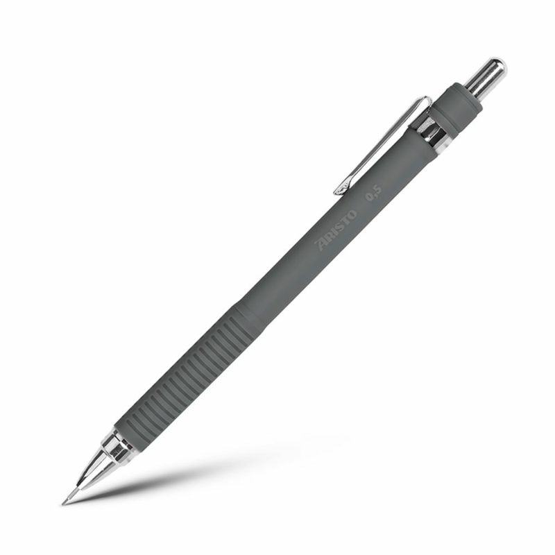 VulpotloodAristo mat-grijs 0,5 rubberengrip, metalen clip