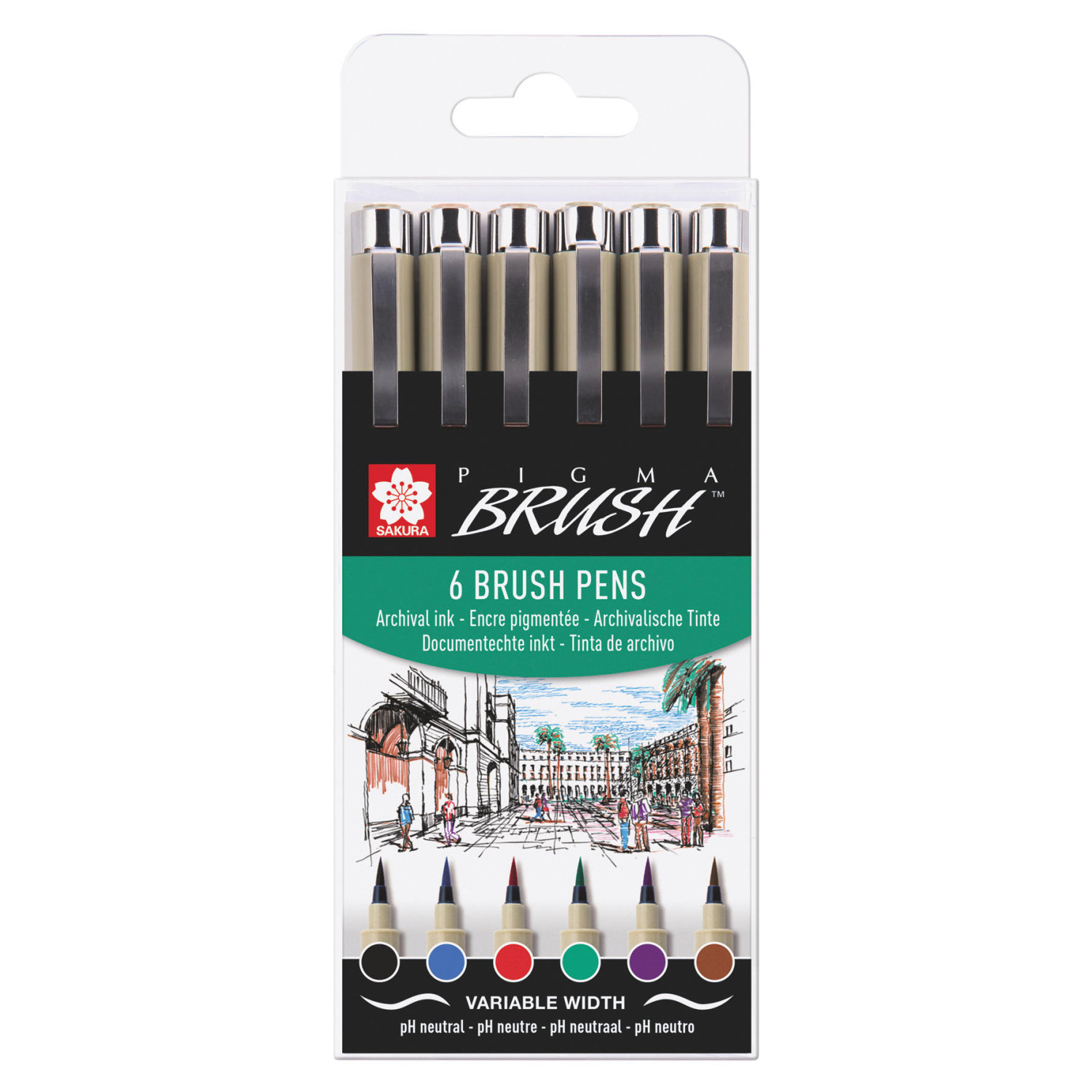 Sakura Pigma Penseel-set etui 6 Basic kleuren