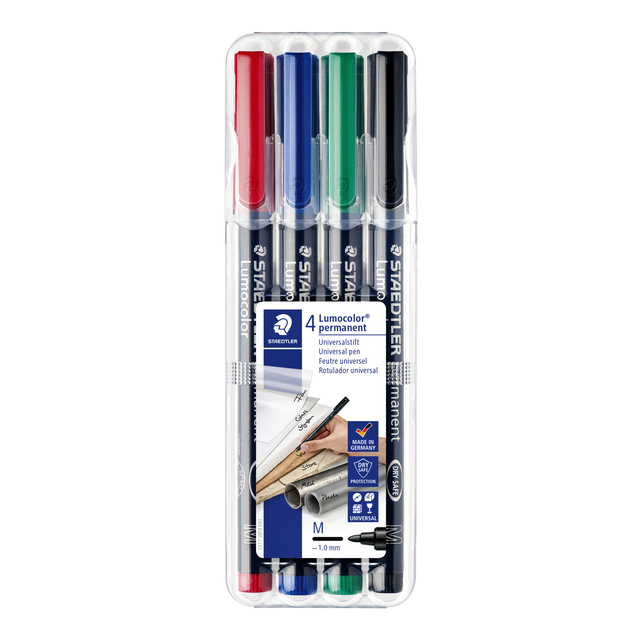 Staedtler Lumocolor M 1mm permanent stiften - Box 4 kleuren