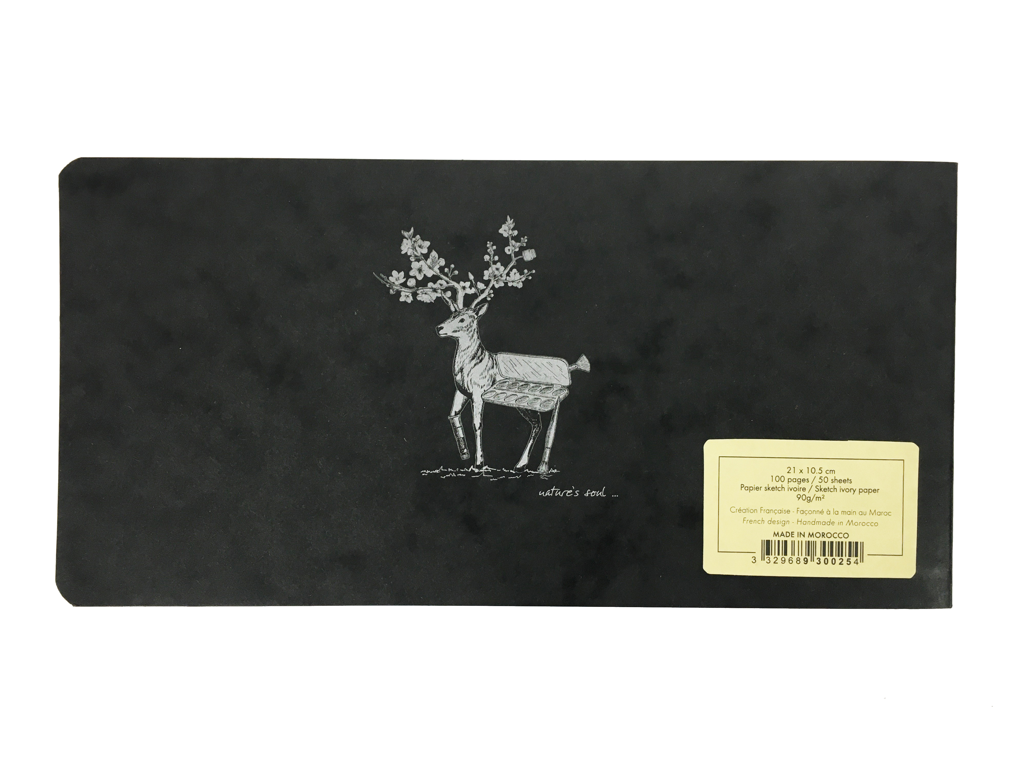 Flying Spirit Sewn sketchbook 21x10,5cm 50 sheets Ivory 90g Black cover - Afbeelding 1
