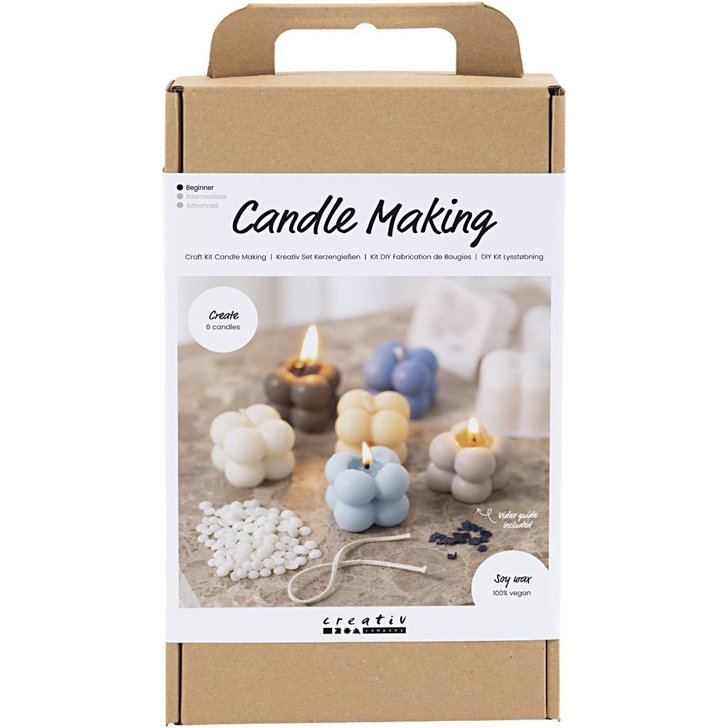 Hobbyset Kaarsen Maken, Bubble sojakaars, beige, lichtblauw, crème