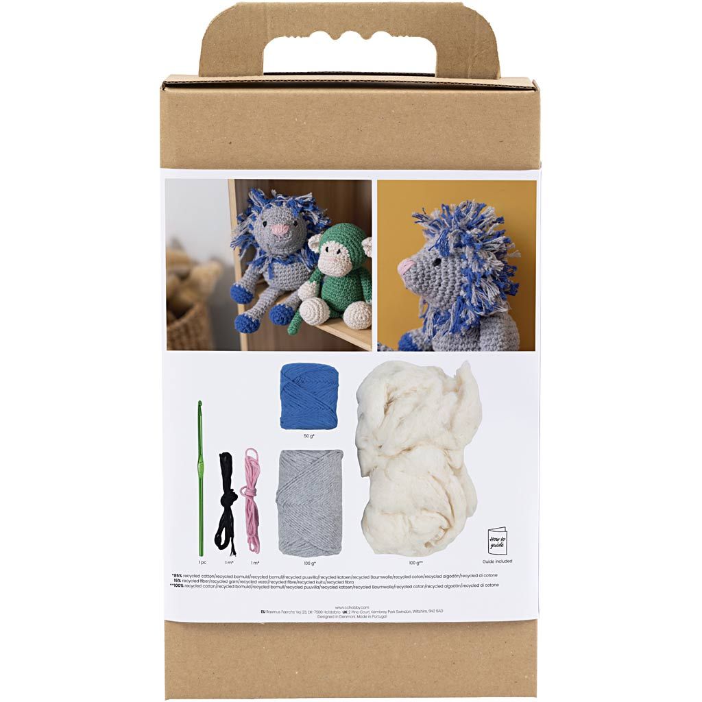Hobbyset Amigurumi, Leeuw, marineblauw, lichtgrijs, 1 doos - Afbeelding 2