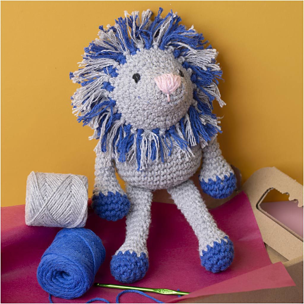 Hobbyset Amigurumi, Leeuw, marineblauw, lichtgrijs, 1 doos - Afbeelding 3