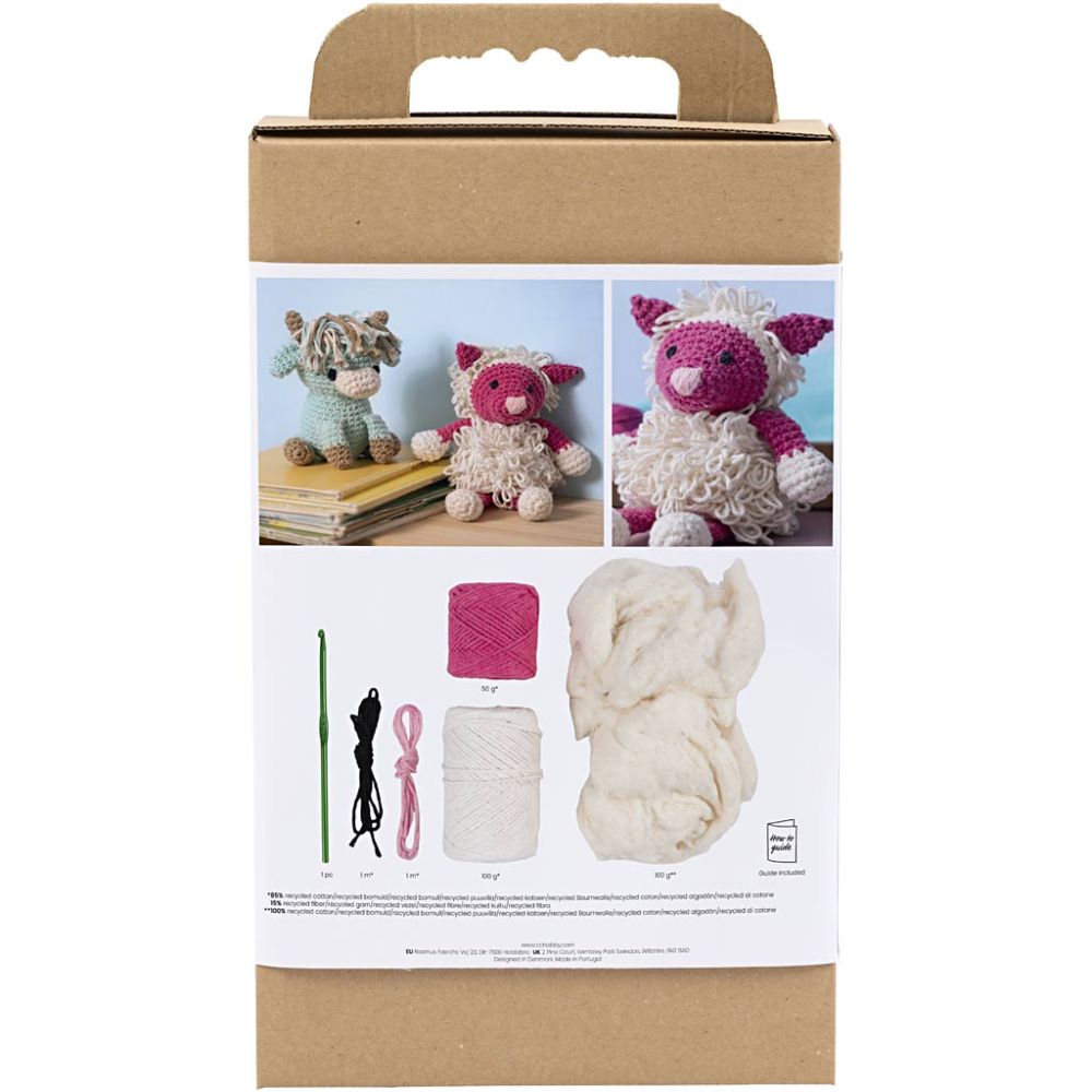 Haakset Amigurumi, Schaap, roze, off white - Afbeelding 2