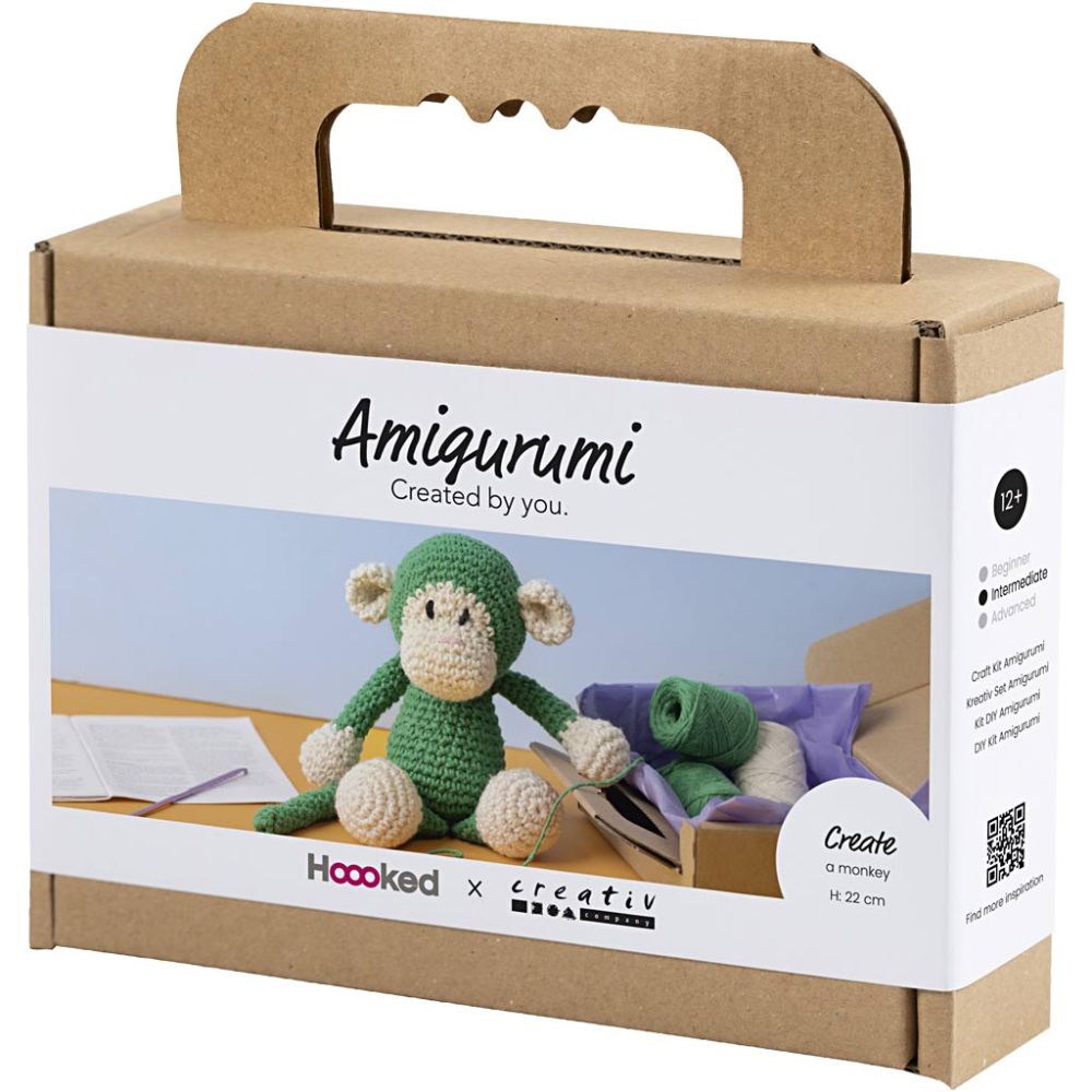 Haaksetje Amigurumi, Aap, groen, off white