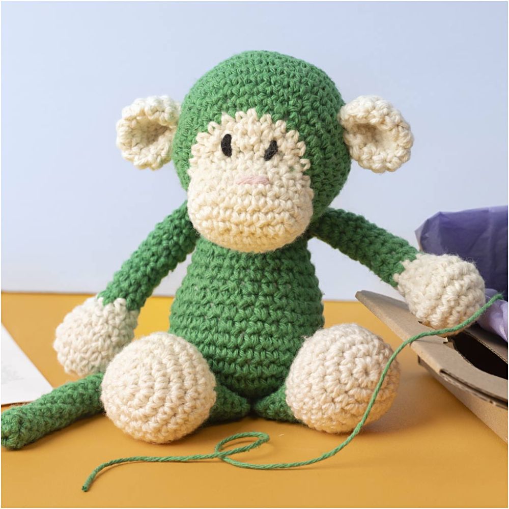 Haaksetje Amigurumi, Aap, groen, off white - Afbeelding 1